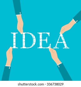 Idea word made with hands in puzzles

