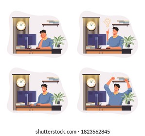 Idea work project stage concept. Vector flat graphic design cartoon illustration