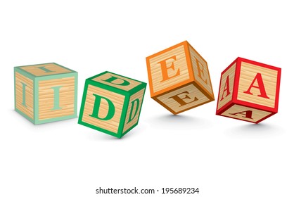 IDEA written with alphabet blocks - vector illustration