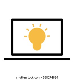 Idea_LightBulb  icon - Flat design, glyph style icon - Colored enclosed in a computer