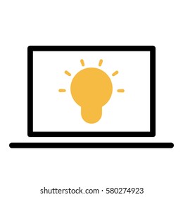 Idea_LightBulb  icon - Flat design, glyph style icon - Colored enclosed in a computer