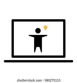 Idea_LightBulb  icon - Flat design, glyph style icon - Colored enclosed in a computer