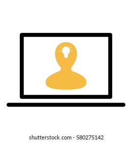 Idea_LightBulb  icon - Flat design, glyph style icon - Colored enclosed in a computer