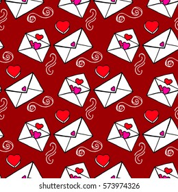 Ideal Hand Drawn pattern with doodles elements for your Holiday design: print, wallpaper, wrapping. Love letters. Hand-Drawing sketch. Romantic message. Valentine's Day. Vector illustration.