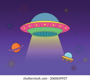 Ideal object that came down from the night sky illustration set. alien, point, mystery, beam. Vector drawing. Hand drawn style.