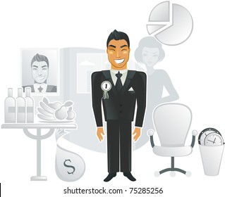an ideal office with a happy worker in