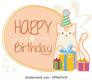 Ideal for party invitations. Vector happy birthday illustration cat
