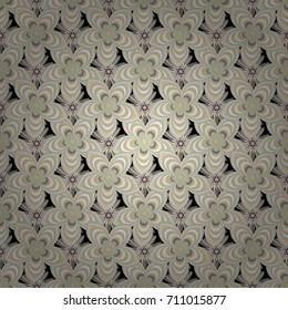 Ideal for printing on fabric or paper. Seamless gray and beige background with abstract flowers and elements. Vector retro illustration.