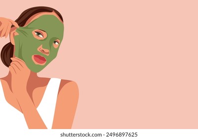 Ideal skin results. Facial cleansing, toning, fabric mask. A beautiful woman takes care of her facial skin. Vector flat illustration for text, advertising, website, banner, posters, cover, flyer