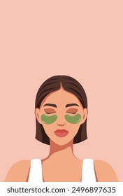 Ideal skin results. Patches, swelling removal. A beautiful woman takes care of her facial skin. Vector flat illustration for text, advertising, website, banner, posters, cover, flyer