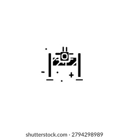 Ideal for technology brochures, websites, and presentations. Graphic representation of black circuit design with abstract electronic symbols for modern aesthetics.