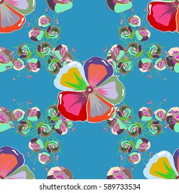 Ideal for web, card, poster, cover, invitation, brochure. Creative universal floral pattern in multicolor tropical style. Modern graphic design. Vector seamless pattern of abstract flowers. Hand Drawn