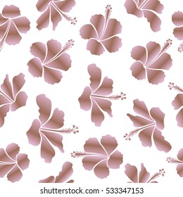 Ideal for web, card, poster, fabric or textile. Hand Drawn tropical style texture. Vector seamless pattern of hibiscus flowers on a white. Creative universal floral pattern in neutral and brown colors