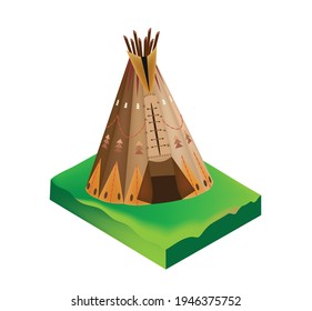 Ideal wigwam. Traditional American Indian dwelling. Vector illustration.
