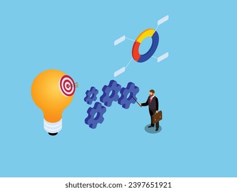 Ideas Analysis for Business. Project initiation 3d isometric vector concept for landing page, banner, illustration