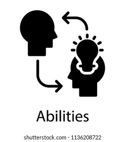 Ideas being transferred from lower skull to upper skull and vice versa, icon or abilities 