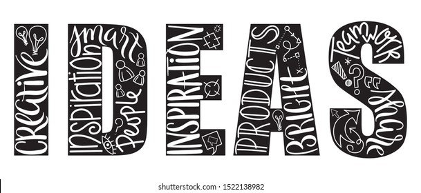 IDEAS black vector hand lettering concept typography