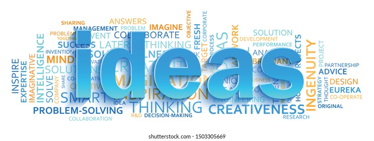 IDEAS blue and orange vector word cloud typography banner