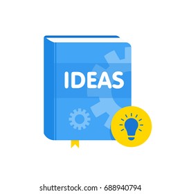 Ideas book with lightbulb flat icon. Online business education vector illustration.