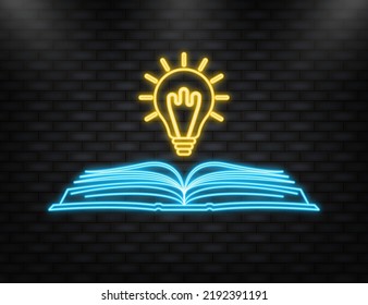 Ideas book on light bulb. Power of knowledge sign. Vector illustration.