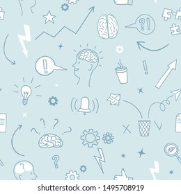 Ideas and brainstorm doodle seamless pattern. Light cartoon background for your design. 