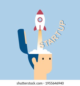 Ideas business and rocket startup launch concept, Vector illustration in flat style