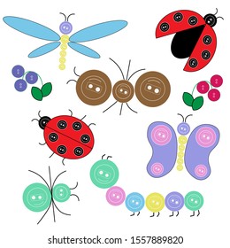 Ideas for children's creativity from buttons. Make your own handmade card with your children. Create various pictures with insects from buttons.