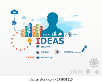Ideas concept and business man. Flat design illustration for business, consulting, finance, management, career.