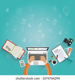 Ideas concept for Education technology, Online Learning , Training, with communication technology in the learning device environment and a knowledge icon. Vector illustration.