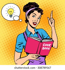 Ideas cookbook housewife recipe. Food cooking tutorial woman pop art retro style