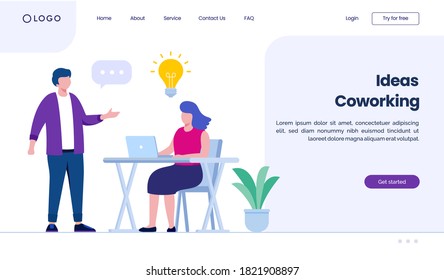 Ideas coworking landing page website illustration flat vector template
