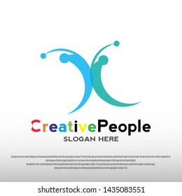ideas creative people logo design with abstract person concept. children dreams. playground. can use for education school sign or symbol or business icon. vector illustration element