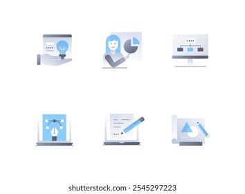 Ideas and creativity - flat design style icons set
