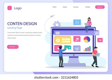 Ideas para contenido de diseñador. sitio web de la página de inicio de diseño de interfaz de usuario plantilla de vector plana