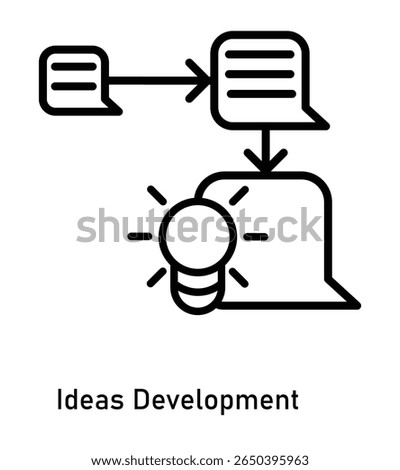 Ideas Development Icon – Business Innovation and Messaging Process for Project Growth