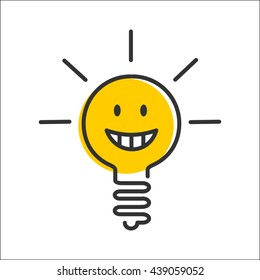 Ideas, emotions. Light bulb smiley smile, joy.