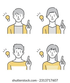 Ideas flash, ideas come to mind, illustration set of men and women