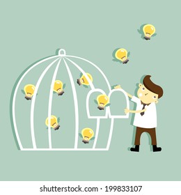 ideas flying outside birdcage, Ideas concept 