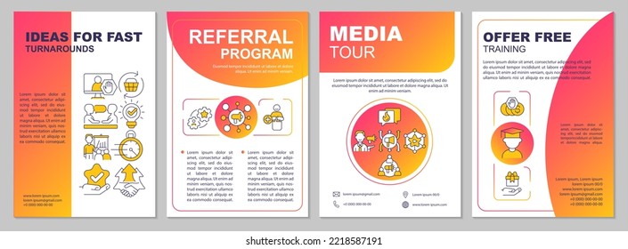 Ideas for high turnarounds red gradient brochure template. Engagement. Leaflet design with linear icons. 4 vector layouts for presentation, annual reports. Arial-Black, Myriad Pro-Regular fonts used