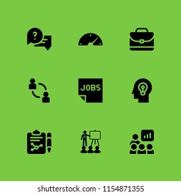 ideas icon. 9 ideas set with speech bubble, teacher, collaboration and portfolio vector icons for web and mobile app