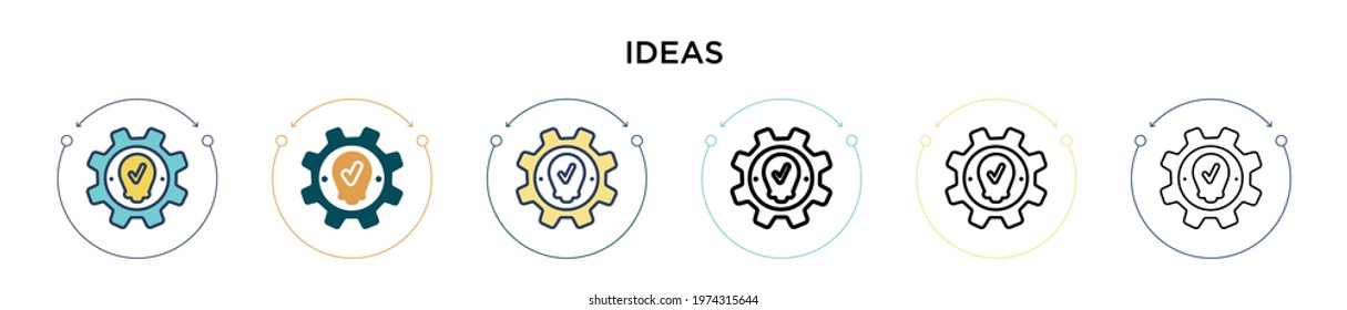 Ideas icon in filled, thin line, outline and stroke style. Vector illustration of two colored and black ideas vector icons designs can be used for mobile, ui, web