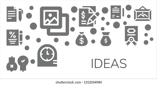 ideas icon set. 11 filled ideas icons.  Collection Of - Contract, Background, Money bag, Ideas, Clocks, Frame icons
