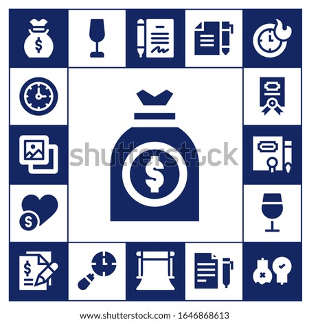 ideas icon set. 17 filled ideas icons.  Simple modern icons such as: Money bag, Clocks, Background, Charity, Contract, Wine glass, Ideas