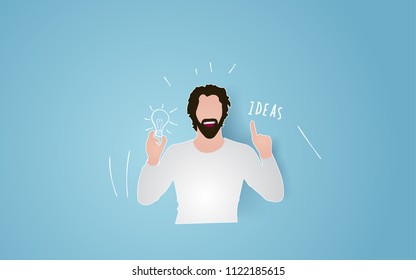 ideas illustration, people working, with paper cut style design isolated on blue background