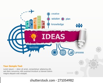 Ideas - innovation concept and breakthrough paper hole with ragged edges with a space for your message.