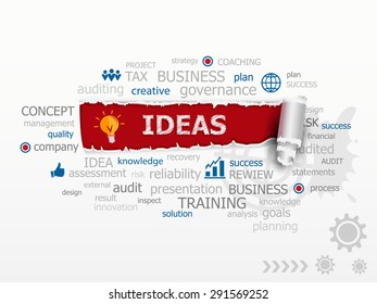 Ideas - innovation concept word cloud. Design illustration concepts for business, consulting, finance, management, career. 