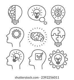 Ideas insight problem solution line icons editable stroke set