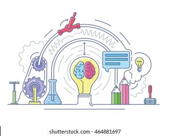 Ideas laboratory abstract. Education and research, scientific lab, vector illustration