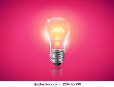 Ideas light bulb concept background, creative thinking, bright light, vector illustration.