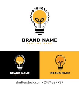 Ideas light bulb lamp with binary code symbol icon flat logo stock vector design